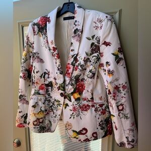 Floral Print Blazer - White Multicolor